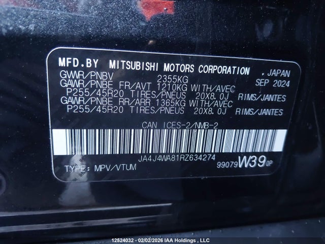 JA4J4WA81RZ634274 Mitsubishi Outlander