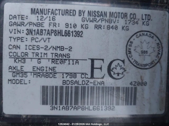 3N1AB7AP8HL661392 Nissan Sentra S/sv/sr/sl