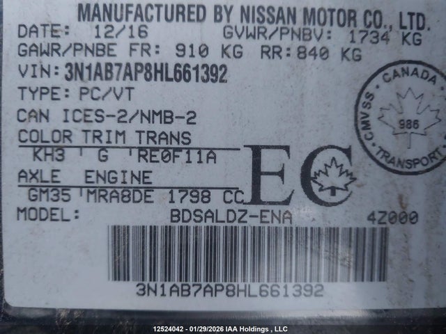 3N1AB7AP8HL661392 Nissan Sentra S/sv/sr/sl