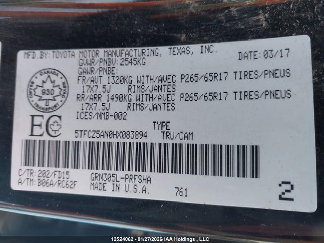 5TFCZ5AN0HX083894 Toyota Tacoma Trd Off Road/trd Sport