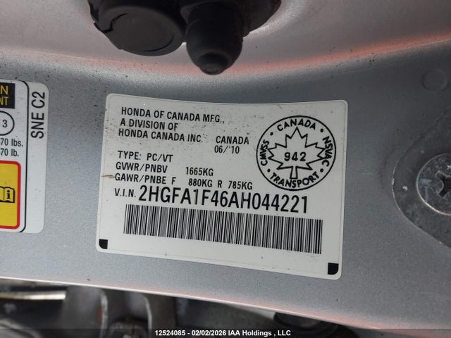 12524085 :رقم المزاد ، 2HGFA1F46AH044221 vin ، 2010 Honda Civic Dx-g مزاد بيع