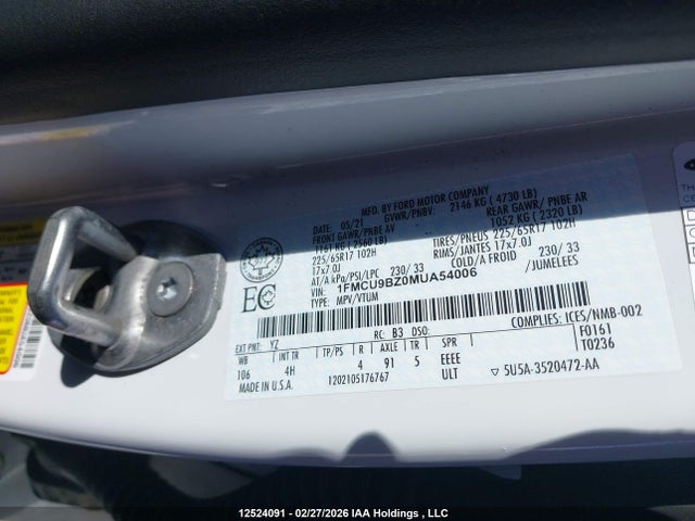 1FMCU9BZ0MUA54006 Ford ESCAPE SE