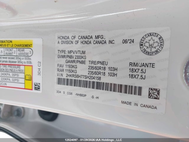2HKRS6H77SH204158 Honda Cr-v Ex-l Hybrid