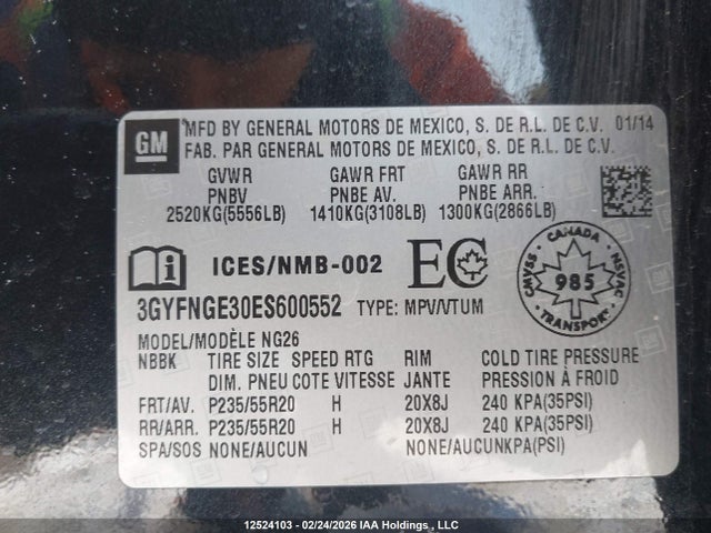 3GYFNGE30ES600552 Cadillac Srx Premium Collection