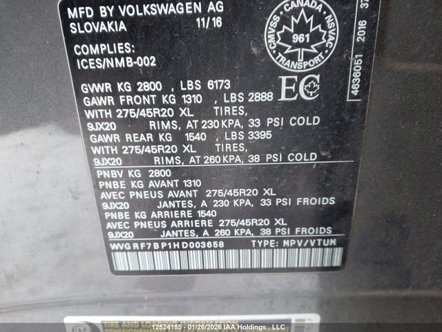 Volkswagen Touareg Wolfsburg 2017 WVGRF7BP1HD003658 Image 9