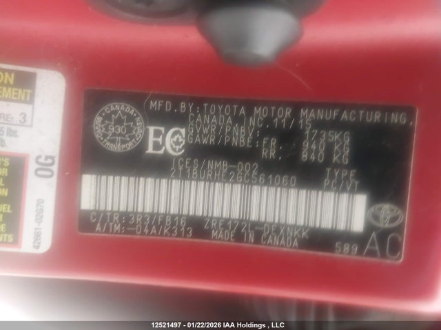 2T1BURHE2GC561060 Toyota COROLLA LE
