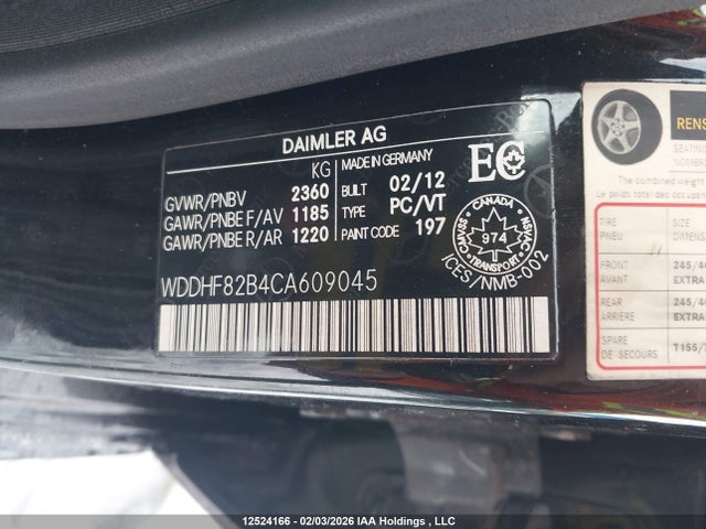 12524166 :رقم المزاد ، WDDHF82B4CA609045 vin ، 2012 Mercedes-benz E 300 4matic مزاد بيع