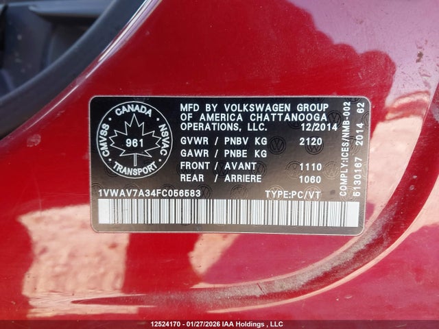 1VWAV7A34FC056583 Volkswagen PASSAT S