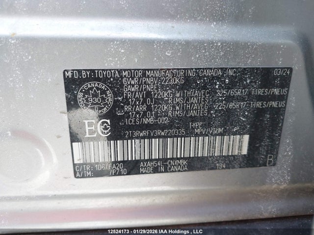 2T3RWRFV3RW220335 Toyota Rav4 Hybrid Xle
