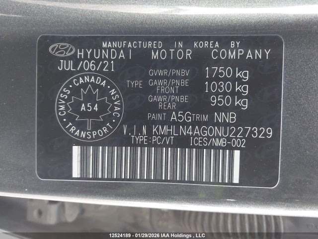 KMHLN4AG0NU227329 Hyundai ELANTRA SEL