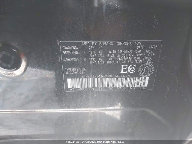 4S4WMAWD8P3404618 Subaru Ascent Premier