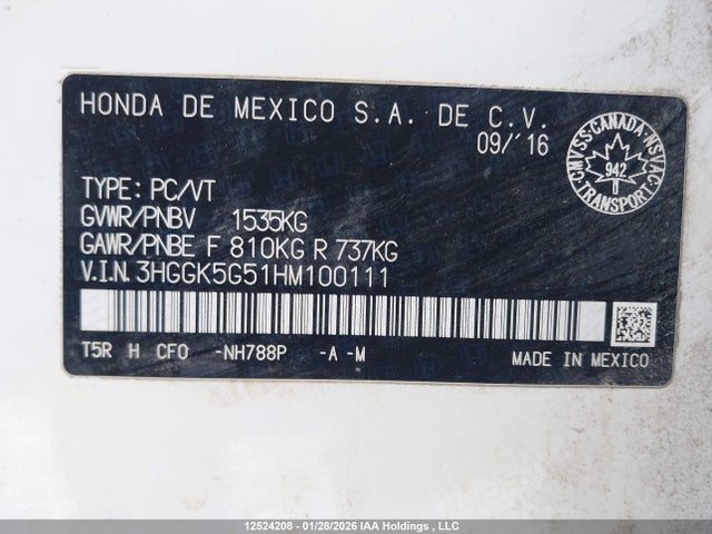 3HGGK5G51HM100111 Honda FIT LX