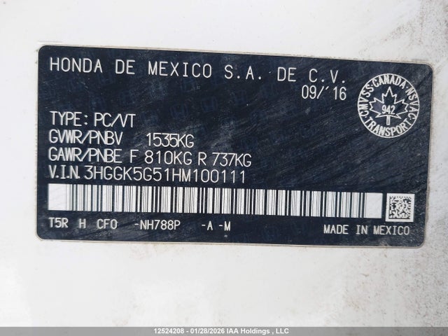 3HGGK5G51HM100111 Honda FIT LX
