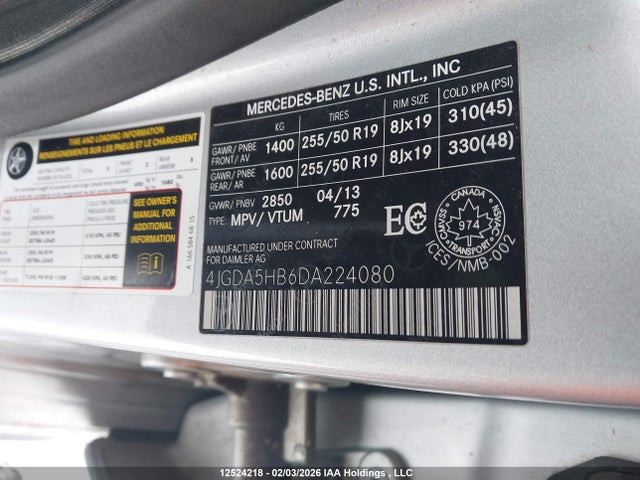 Продажа на аукционе авто 2013 Mercedes-benz Ml 350 4matic, vin: 4JGDA5HB6DA224080, номер лота: 12524218