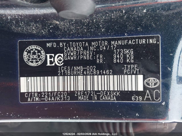 2T1BURHE4HC891462 Toyota Corolla