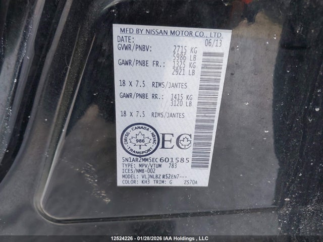 5N1AR2MM5EC601585 Nissan Pathfinder Platinum/s/sl/sv