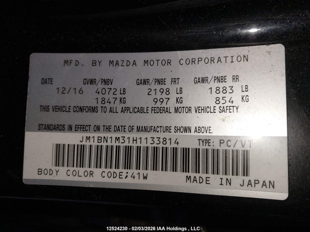 JM1BN1M31H1133814 Mazda Mazda3 Gt