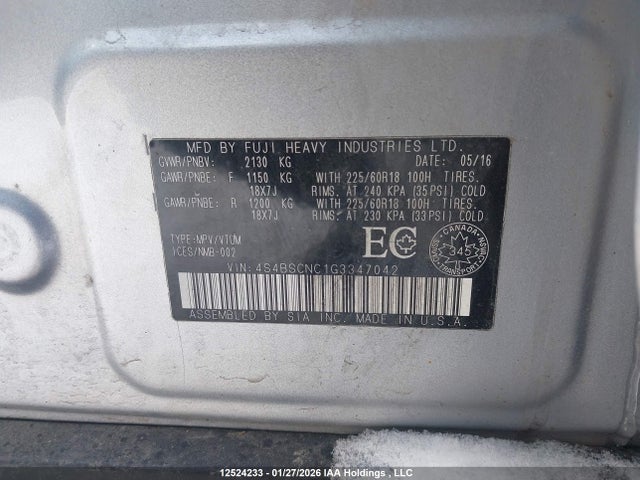 4S4BSCNC1G3347042 Subaru Outback 2.5i Limited Package