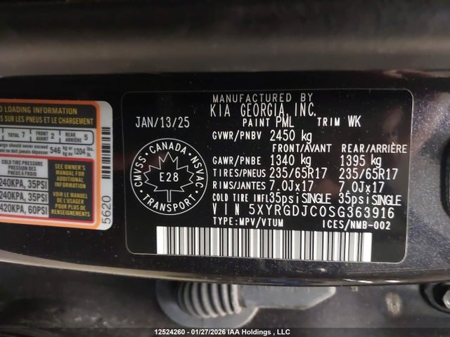 Продаж на аукціоні авто 2025 Kia Sorento, vin: 5XYRGDJC0SG363916, номер лоту: 12524260
