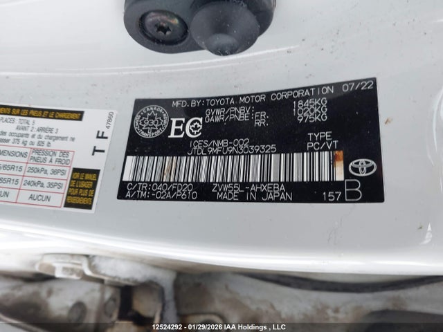JTDL9MFU9N3039325 Toyota Prius