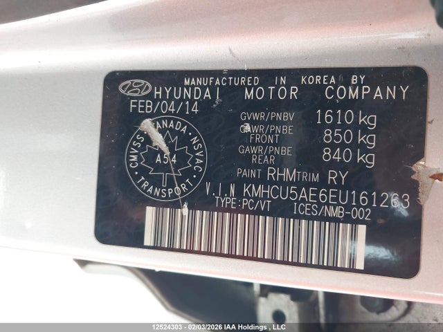 KMHCU5AE6EU161263 Hyundai ACCENT GLS