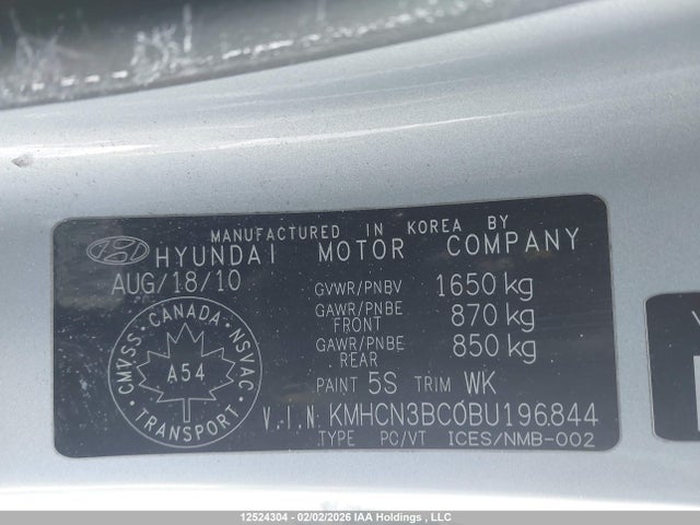 Aukcja sprzedaży 2011 Hyundai Accent, vin: KMHCN3BC0BU196844, numer aukcji: 12524304
