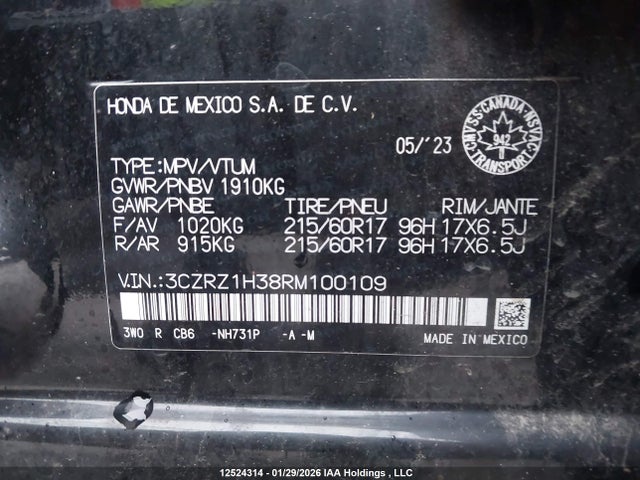 3CZRZ1H38RM100109 Honda Hr-v Lx-b