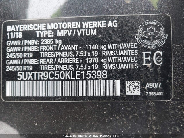 5UXTR9C50KLE15398 BMW X3 Xdrive30i