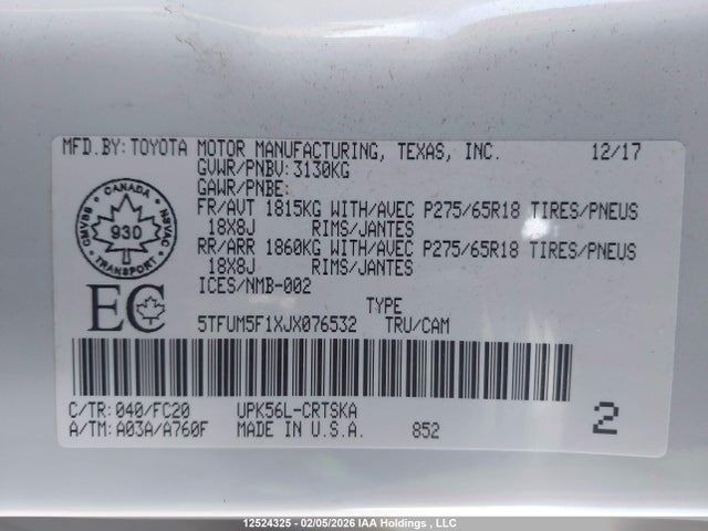 5TFUM5F1XJX076532 Toyota Tundra Double Cab Sr/double Cab Sr5