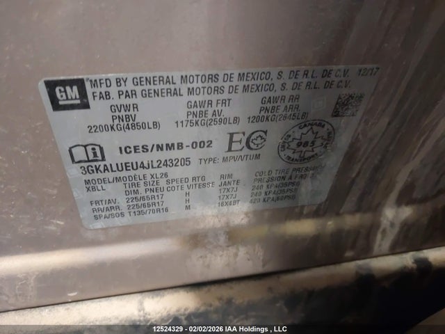 3GKALUEU4JL243205 GMC Terrain Sle Diesel