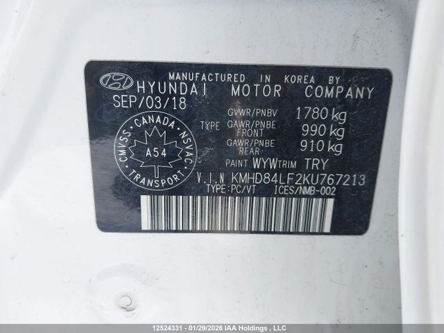 KMHD84LF2KU767213 Hyundai Elantra Luxury