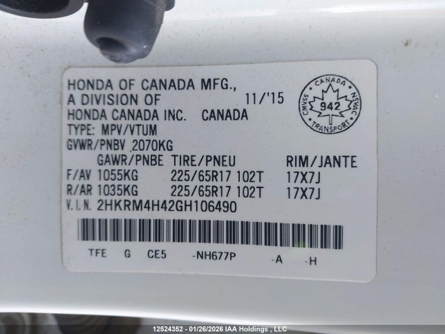 Honda CR-V SE 2016 2HKRM4H42GH106490 Image 9