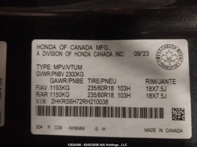 2HKRS6H72RH210038 Honda CR-V EXL