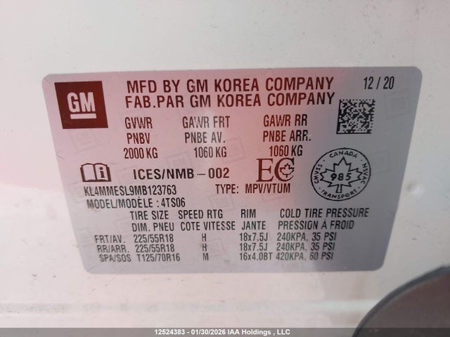 Aukcja sprzedaży 2021 Buick Encore Gx Select, vin: KL4MMESL9MB123763, numer aukcji: 12524383