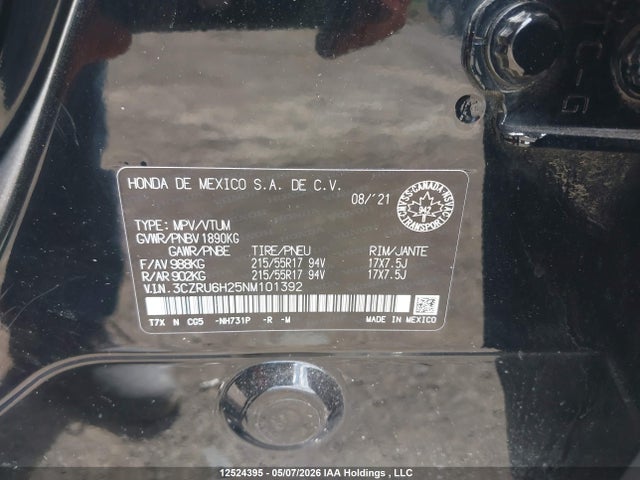 3CZRU6H25NM101392 Honda HR-V SPORT