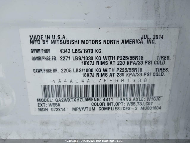 Mitsubishi Rvr Gt/se 2015 4A4AJ4AU7FE601338 Image 19