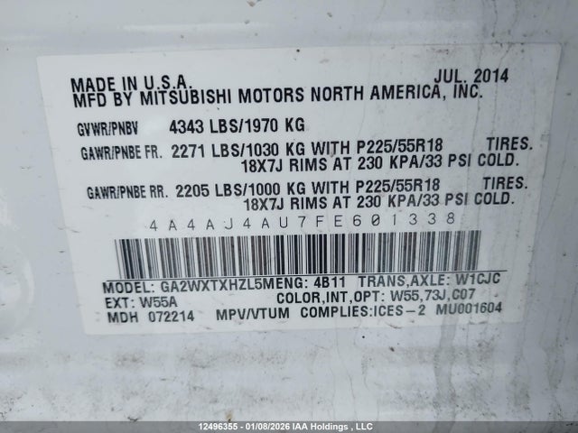 Mitsubishi Rvr Gt/se 2015 4A4AJ4AU7FE601338 Image 9