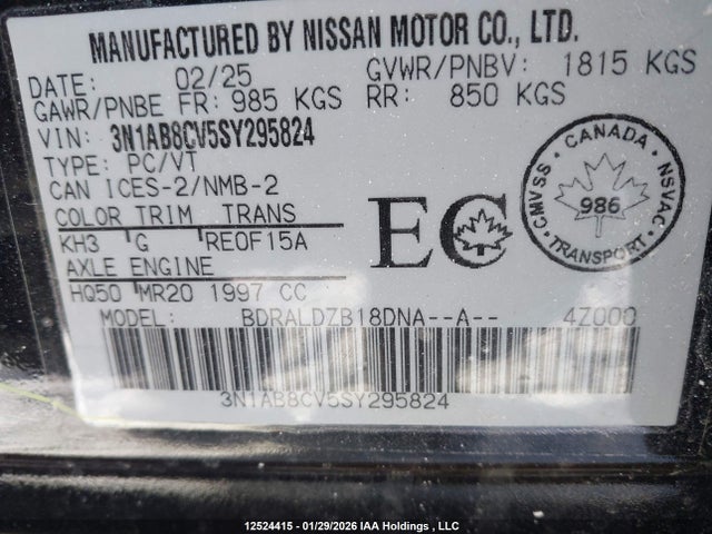 3N1AB8CV5SY295824 Nissan SENTRA SV