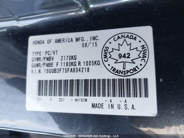 Aukcja sprzedaży 2015 Acura Tlx Elite, vin: 19UUB3F75FA804218, numer aukcji: 12524425