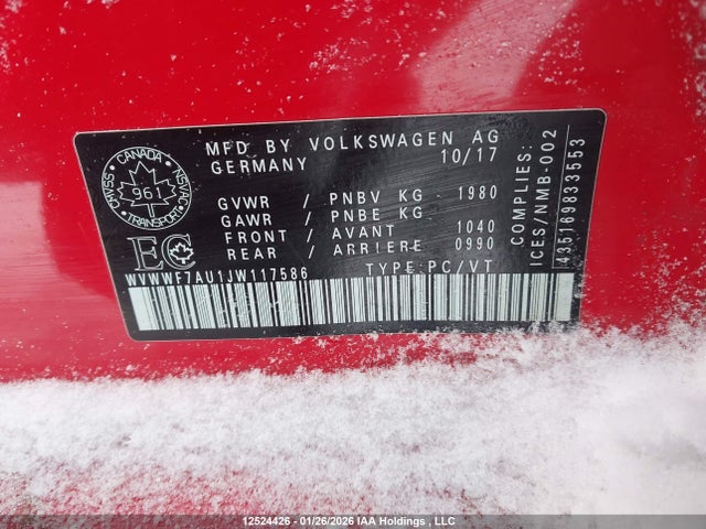 WVWWF7AU1JW117586 Volkswagen Golf R