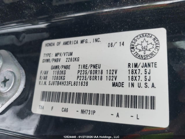 Acura RDX 2015 5J8TB4H33FL801639 Image 9