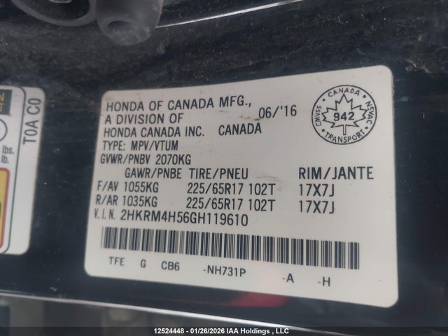 2HKRM4H56GH119610 Honda CR-V EX