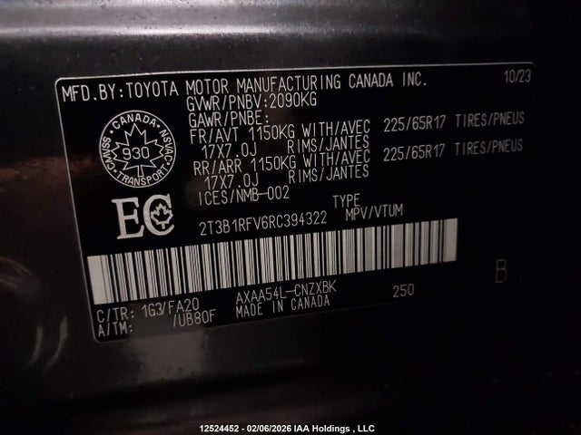 2T3B1RFV6RC394322 Toyota RAV4 LE