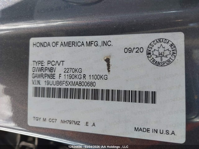 19UUB6F5XMA800680 Acura Tlx A-spec