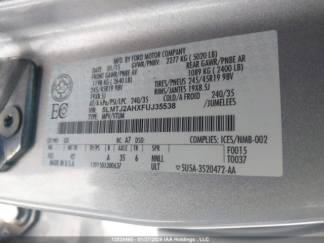 5LMTJ2AHXFUJ35538 Lincoln MKC