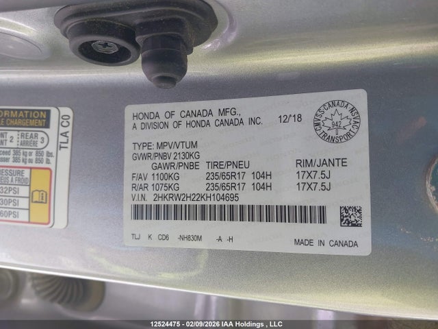 2HKRW2H22KH104695 Honda CR-V LX