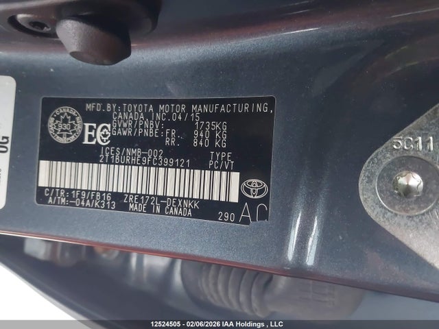 2T1BURHE9FC399121 Toyota COROLLA LE