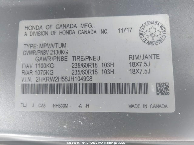 2HKRW2H58JH104998 Honda CR-V EX