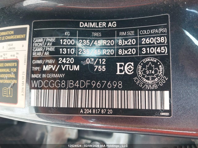 Aukcja sprzedaży 2013 Mercedes-benz Glk 350 4matic, vin: WDCGG8JB4DF967698, numer aukcji: 12524524