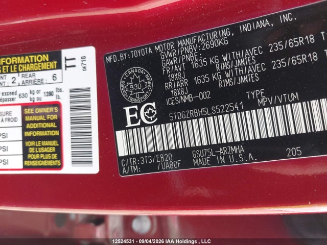 Toyota Highlander Xle 2020 5TDGZRBH5LS522541 Image 18
